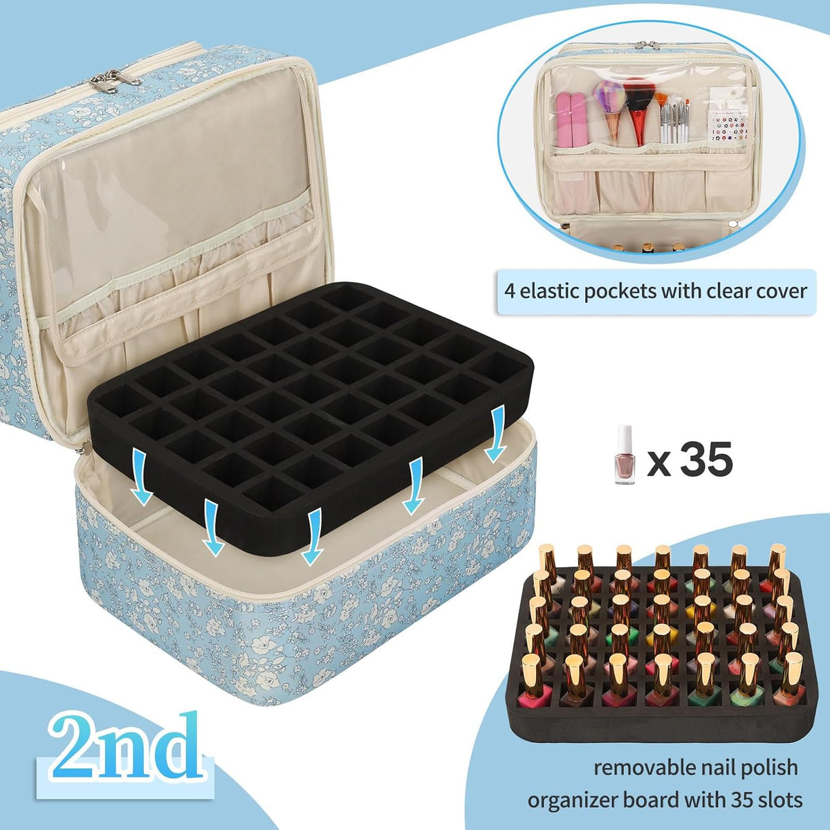 Nail Polish Organizer Case, Nail Supplies Storage Box Holds 117 Bottles Nail Polish & Nail Lamp, Travel Nail Tech Carrying Case, Nail Kit Bag For Nail Stuff & Manicure Tools