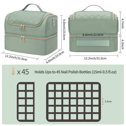 Nail Polish Organizer Case, Nail Supplies Storage Box Holds 117 Bottles Nail Polish & Nail Lamp, Travel Nail Tech Carrying Case, Nail Kit Bag For Nail Stuff & Manicure Tools