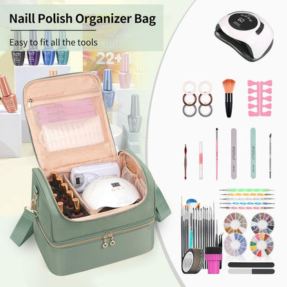 Nail Polish Organizer Case, Nail Supplies Storage Box Holds 117 Bottles Nail Polish & Nail Lamp, Travel Nail Tech Carrying Case, Nail Kit Bag For Nail Stuff & Manicure Tools