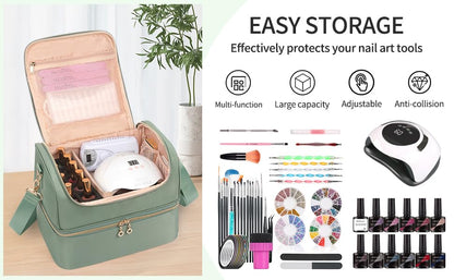 Nail Polish Organizer Case, Nail Supplies Storage Box Holds 117 Bottles Nail Polish & Nail Lamp, Travel Nail Tech Carrying Case, Nail Kit Bag For Nail Stuff & Manicure Tools