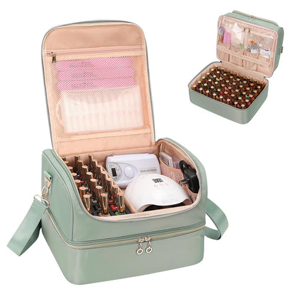 Nail Polish Organizer Case, Nail Supplies Storage Box Holds 117 Bottles Nail Polish & Nail Lamp, Travel Nail Tech Carrying Case, Nail Kit Bag For Nail Stuff & Manicure Tools