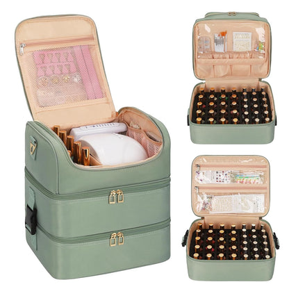 Nail Polish Organizer Case, Nail Supplies Storage Box Holds 117 Bottles Nail Polish & Nail Lamp, Travel Nail Tech Carrying Case, Nail Kit Bag For Nail Stuff & Manicure Tools