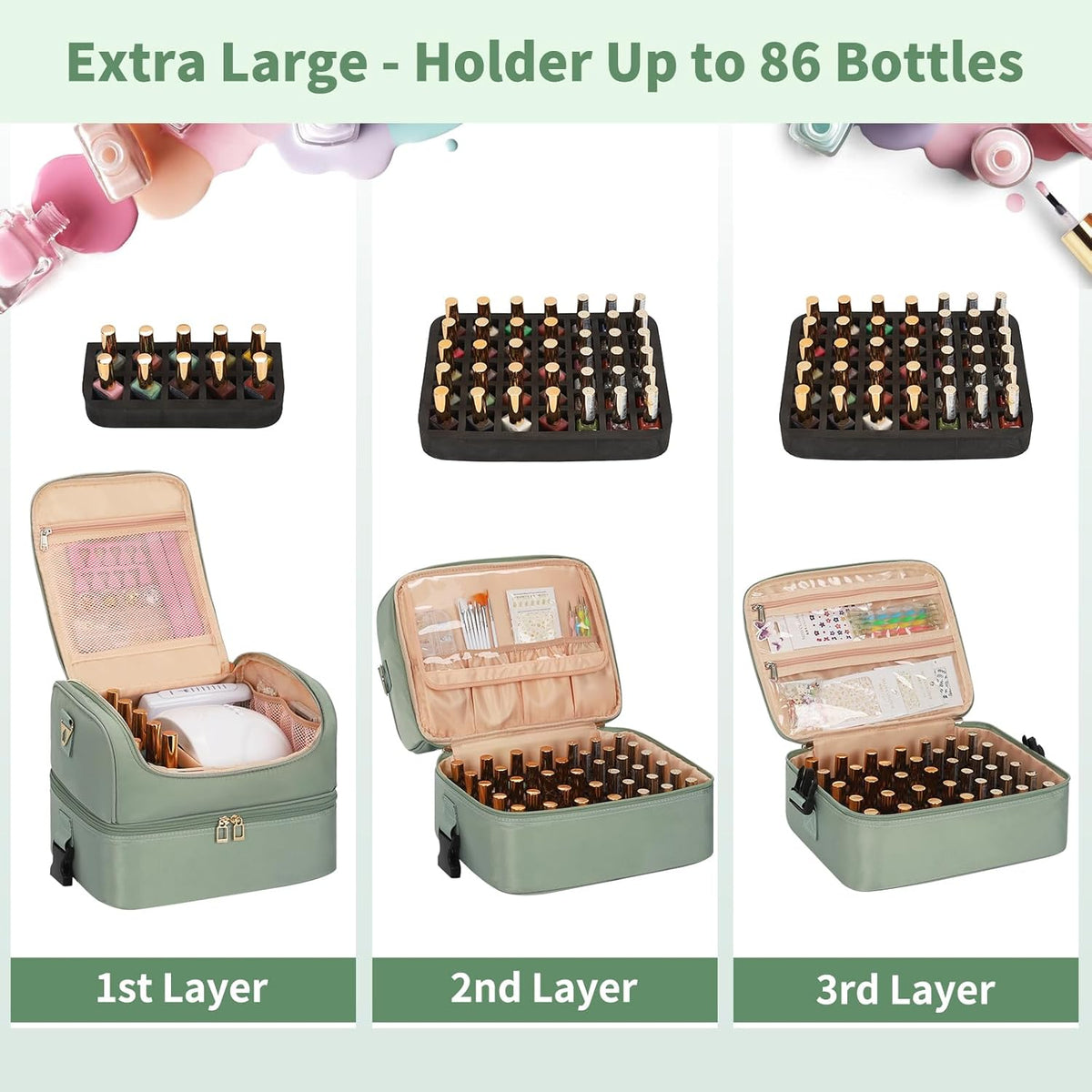Nail Polish Organizer Case, Nail Supplies Storage Box Holds 117 Bottles Nail Polish & Nail Lamp, Travel Nail Tech Carrying Case, Nail Kit Bag For Nail Stuff & Manicure Tools
