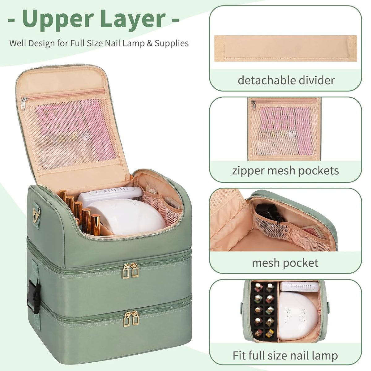 Nail Polish Organizer Case, Nail Supplies Storage Box Holds 117 Bottles Nail Polish & Nail Lamp, Travel Nail Tech Carrying Case, Nail Kit Bag For Nail Stuff & Manicure Tools