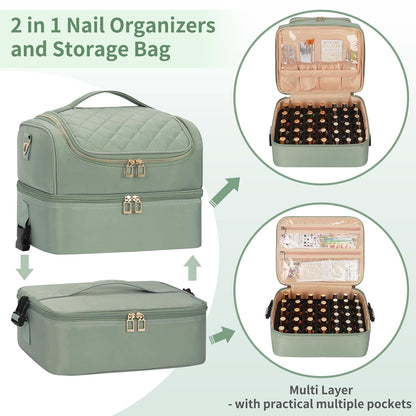 Nail Polish Organizer Case, Nail Supplies Storage Box Holds 117 Bottles Nail Polish & Nail Lamp, Travel Nail Tech Carrying Case, Nail Kit Bag For Nail Stuff & Manicure Tools