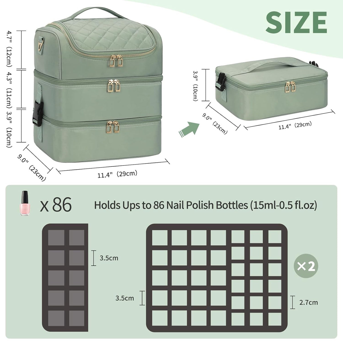 Nail Polish Organizer Case, Nail Supplies Storage Box Holds 117 Bottles Nail Polish & Nail Lamp, Travel Nail Tech Carrying Case, Nail Kit Bag For Nail Stuff & Manicure Tools