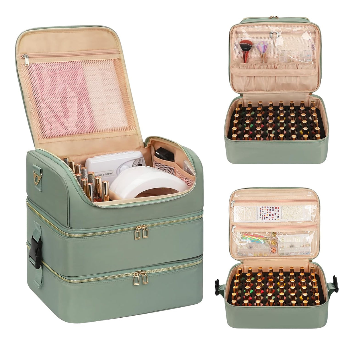 Nail Polish Organizer Case, Nail Supplies Storage Box Holds 117 Bottles Nail Polish & Nail Lamp, Travel Nail Tech Carrying Case, Nail Kit Bag For Nail Stuff & Manicure Tools