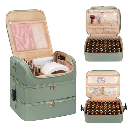 Nail Polish Organizer Case, Nail Supplies Storage Box Holds 117 Bottles Nail Polish & Nail Lamp, Travel Nail Tech Carrying Case, Nail Kit Bag For Nail Stuff & Manicure Tools