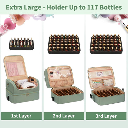 Nail Polish Organizer Case, Nail Supplies Storage Box Holds 117 Bottles Nail Polish & Nail Lamp, Travel Nail Tech Carrying Case, Nail Kit Bag For Nail Stuff & Manicure Tools
