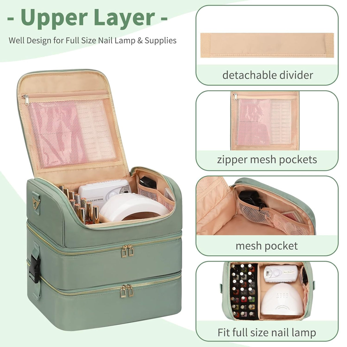 Nail Polish Organizer Case, Nail Supplies Storage Box Holds 117 Bottles Nail Polish & Nail Lamp, Travel Nail Tech Carrying Case, Nail Kit Bag For Nail Stuff & Manicure Tools