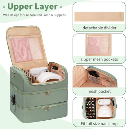 Nail Polish Organizer Case, Nail Supplies Storage Box Holds 117 Bottles Nail Polish & Nail Lamp, Travel Nail Tech Carrying Case, Nail Kit Bag For Nail Stuff & Manicure Tools