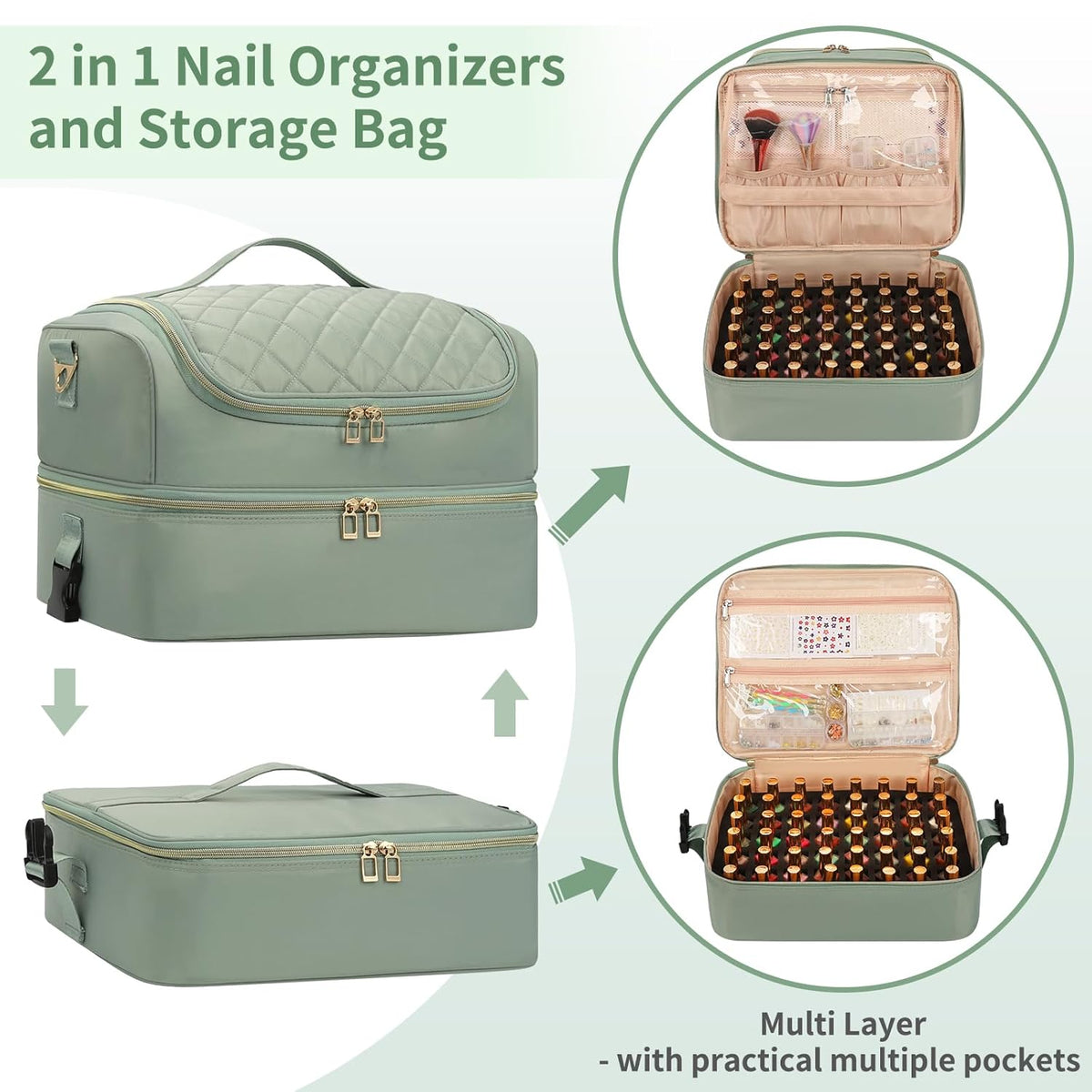 Nail Polish Organizer Case, Nail Supplies Storage Box Holds 117 Bottles Nail Polish & Nail Lamp, Travel Nail Tech Carrying Case, Nail Kit Bag For Nail Stuff & Manicure Tools