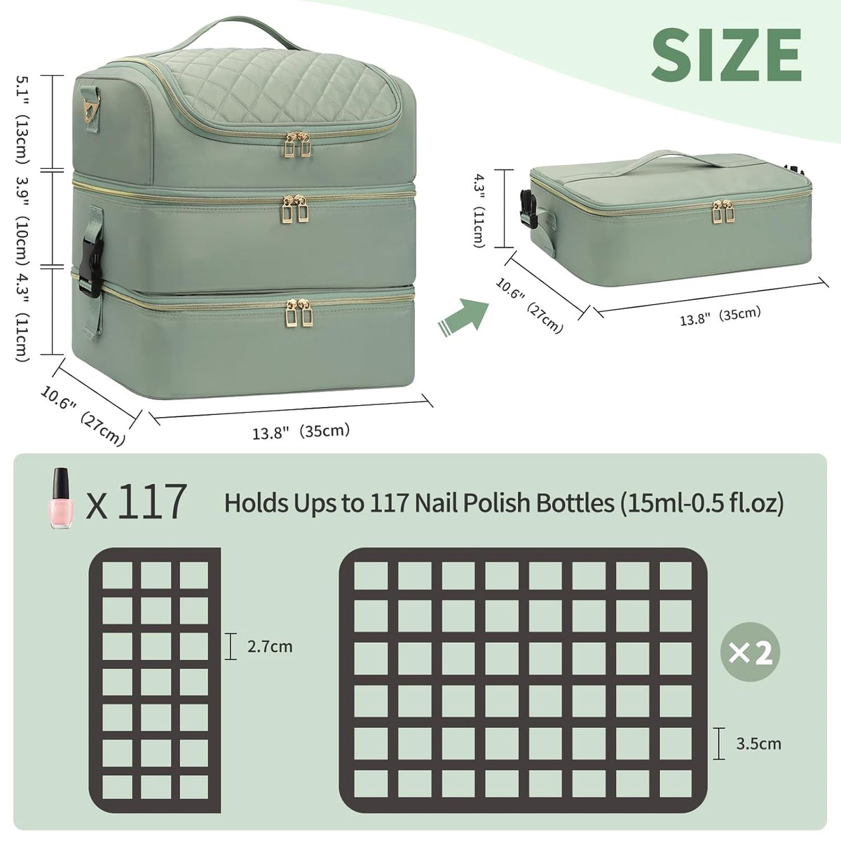 Nail Polish Organizer Case, Nail Supplies Storage Box Holds 117 Bottles Nail Polish & Nail Lamp, Travel Nail Tech Carrying Case, Nail Kit Bag For Nail Stuff & Manicure Tools
