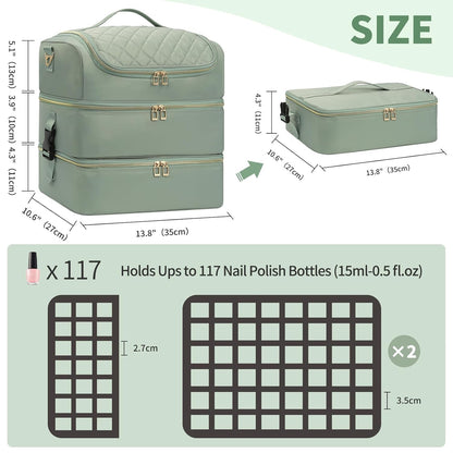 Nail Polish Organizer Case, Nail Supplies Storage Box Holds 117 Bottles Nail Polish & Nail Lamp, Travel Nail Tech Carrying Case, Nail Kit Bag For Nail Stuff & Manicure Tools