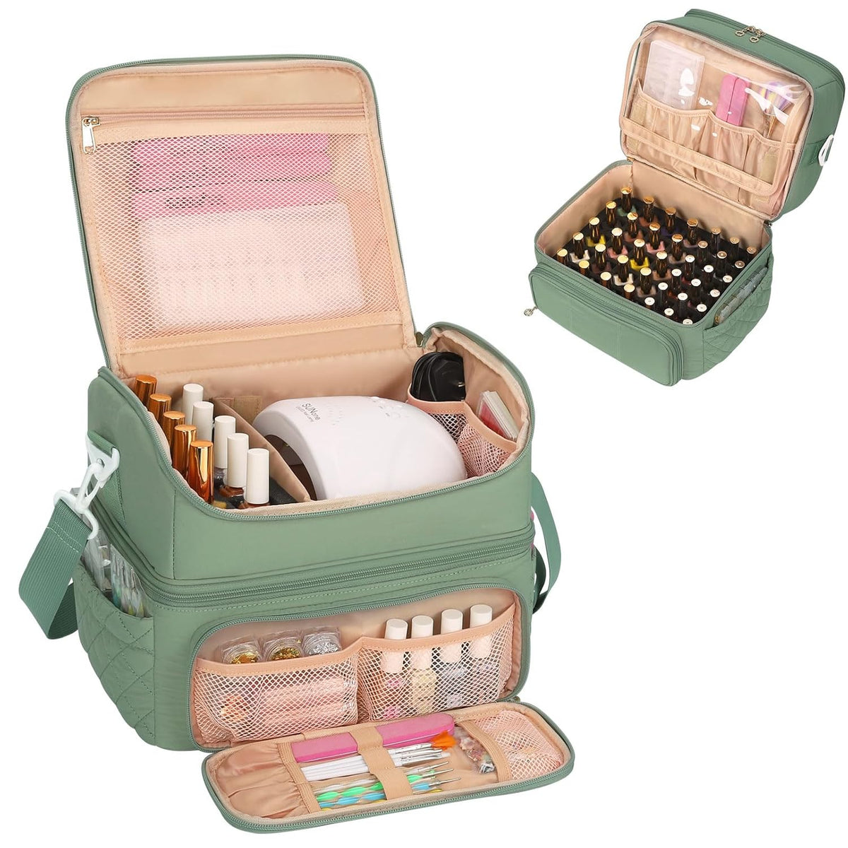 Nail Polish Organizer Case, Nail Supplies Storage Box Holds 117 Bottles Nail Polish & Nail Lamp, Travel Nail Tech Carrying Case, Nail Kit Bag For Nail Stuff & Manicure Tools