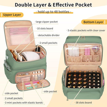 Nail Polish Organizer Case, Nail Supplies Storage Box Holds 117 Bottles Nail Polish & Nail Lamp, Travel Nail Tech Carrying Case, Nail Kit Bag For Nail Stuff & Manicure Tools