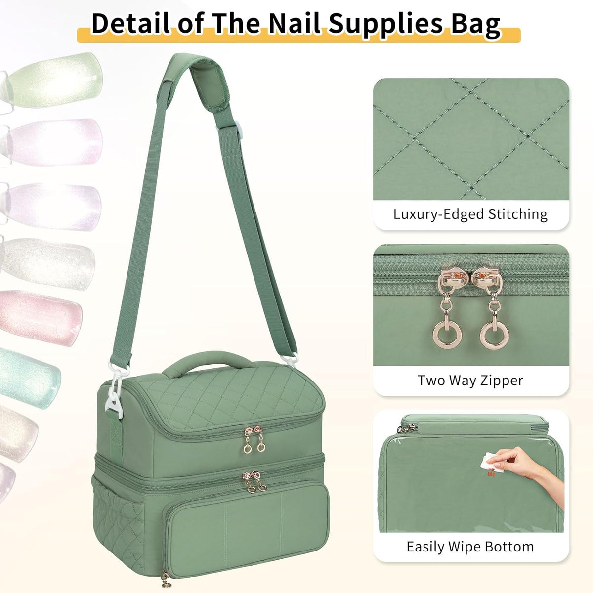 Nail Polish Organizer Case, Nail Supplies Storage Box Holds 117 Bottles Nail Polish & Nail Lamp, Travel Nail Tech Carrying Case, Nail Kit Bag For Nail Stuff & Manicure Tools