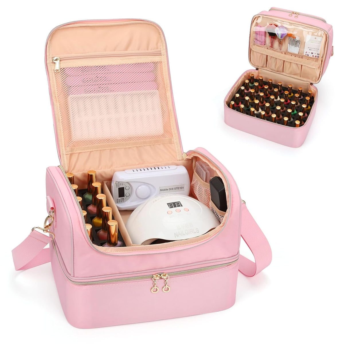 Nail Polish Organizer Case, Nail Supplies Storage Box Holds 117 Bottles Nail Polish & Nail Lamp, Travel Nail Tech Carrying Case, Nail Kit Bag For Nail Stuff & Manicure Tools
