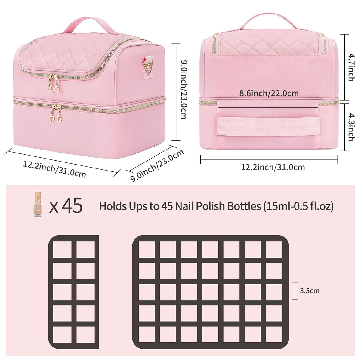 Nail Polish Organizer Case, Nail Supplies Storage Box Holds 117 Bottles Nail Polish & Nail Lamp, Travel Nail Tech Carrying Case, Nail Kit Bag For Nail Stuff & Manicure Tools