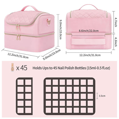 Nail Polish Organizer Case, Nail Supplies Storage Box Holds 117 Bottles Nail Polish & Nail Lamp, Travel Nail Tech Carrying Case, Nail Kit Bag For Nail Stuff & Manicure Tools