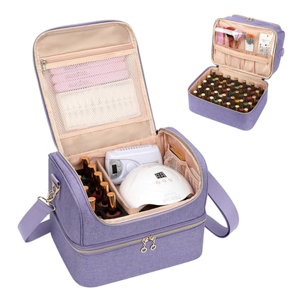 Nail Polish Organizer Case, Nail Supplies Storage Box Holds 117 Bottles Nail Polish & Nail Lamp, Travel Nail Tech Carrying Case, Nail Kit Bag For Nail Stuff & Manicure Tools