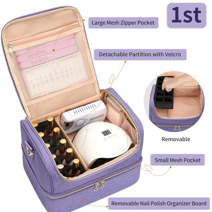 Nail Polish Organizer Case, Nail Supplies Storage Box Holds 117 Bottles Nail Polish & Nail Lamp, Travel Nail Tech Carrying Case, Nail Kit Bag For Nail Stuff & Manicure Tools