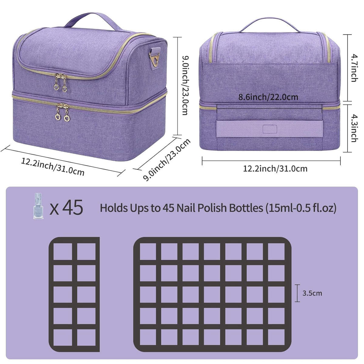 Nail Polish Organizer Case, Nail Supplies Storage Box Holds 117 Bottles Nail Polish & Nail Lamp, Travel Nail Tech Carrying Case, Nail Kit Bag For Nail Stuff & Manicure Tools