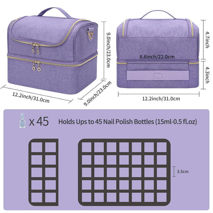 Nail Polish Organizer Case, Nail Supplies Storage Box Holds 117 Bottles Nail Polish & Nail Lamp, Travel Nail Tech Carrying Case, Nail Kit Bag For Nail Stuff & Manicure Tools