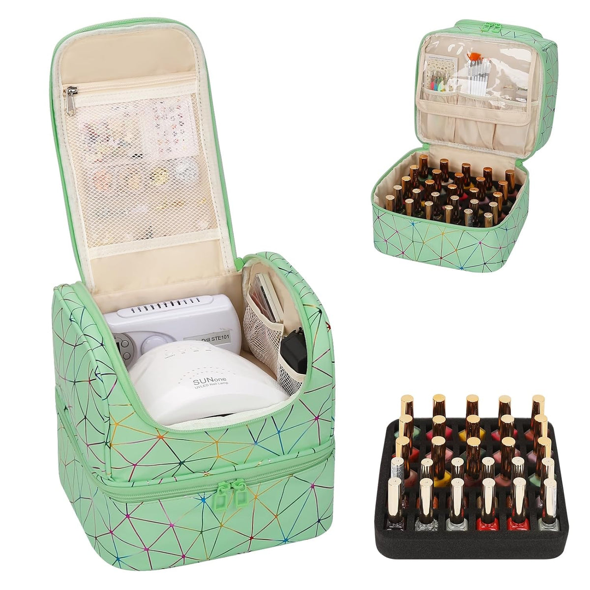 Nail Polish Organizer Case, Nail Supplies Storage Box Holds 117 Bottles Nail Polish & Nail Lamp, Travel Nail Tech Carrying Case, Nail Kit Bag For Nail Stuff & Manicure Tools