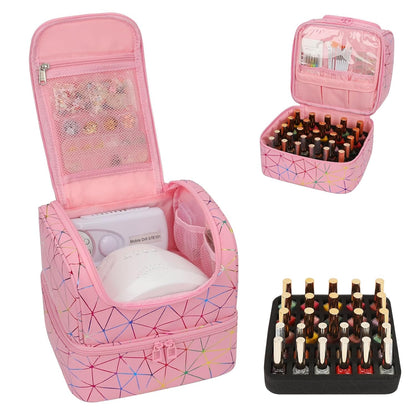 Nail Polish Organizer Case, Nail Supplies Storage Box Holds 117 Bottles Nail Polish & Nail Lamp, Travel Nail Tech Carrying Case, Nail Kit Bag For Nail Stuff & Manicure Tools