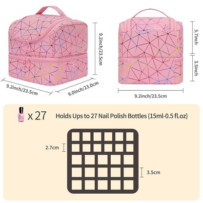 Nail Polish Organizer Case, Nail Supplies Storage Box Holds 117 Bottles Nail Polish & Nail Lamp, Travel Nail Tech Carrying Case, Nail Kit Bag For Nail Stuff & Manicure Tools
