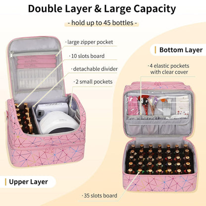 Nail Polish Organizer Case, Nail Supplies Storage Box Holds 117 Bottles Nail Polish & Nail Lamp, Travel Nail Tech Carrying Case, Nail Kit Bag For Nail Stuff & Manicure Tools