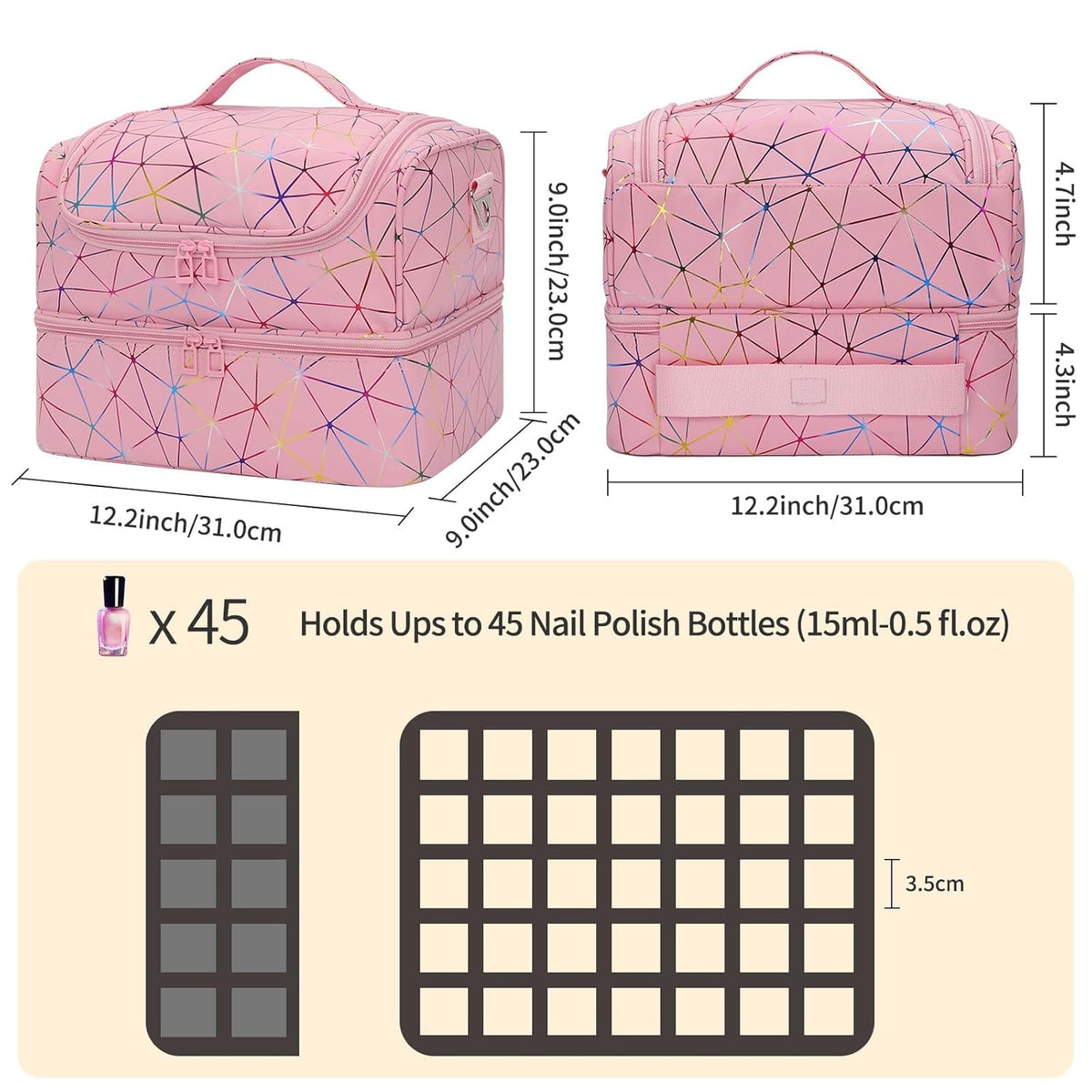 Nail Polish Organizer Case, Nail Supplies Storage Box Holds 117 Bottles Nail Polish & Nail Lamp, Travel Nail Tech Carrying Case, Nail Kit Bag For Nail Stuff & Manicure Tools