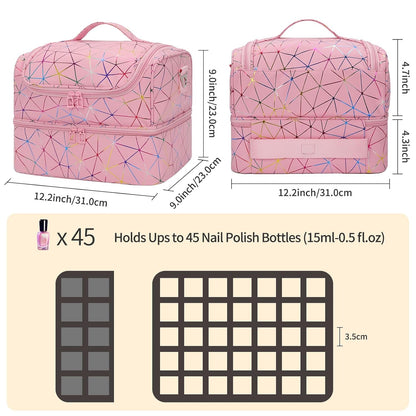 Nail Polish Organizer Case, Nail Supplies Storage Box Holds 117 Bottles Nail Polish & Nail Lamp, Travel Nail Tech Carrying Case, Nail Kit Bag For Nail Stuff & Manicure Tools