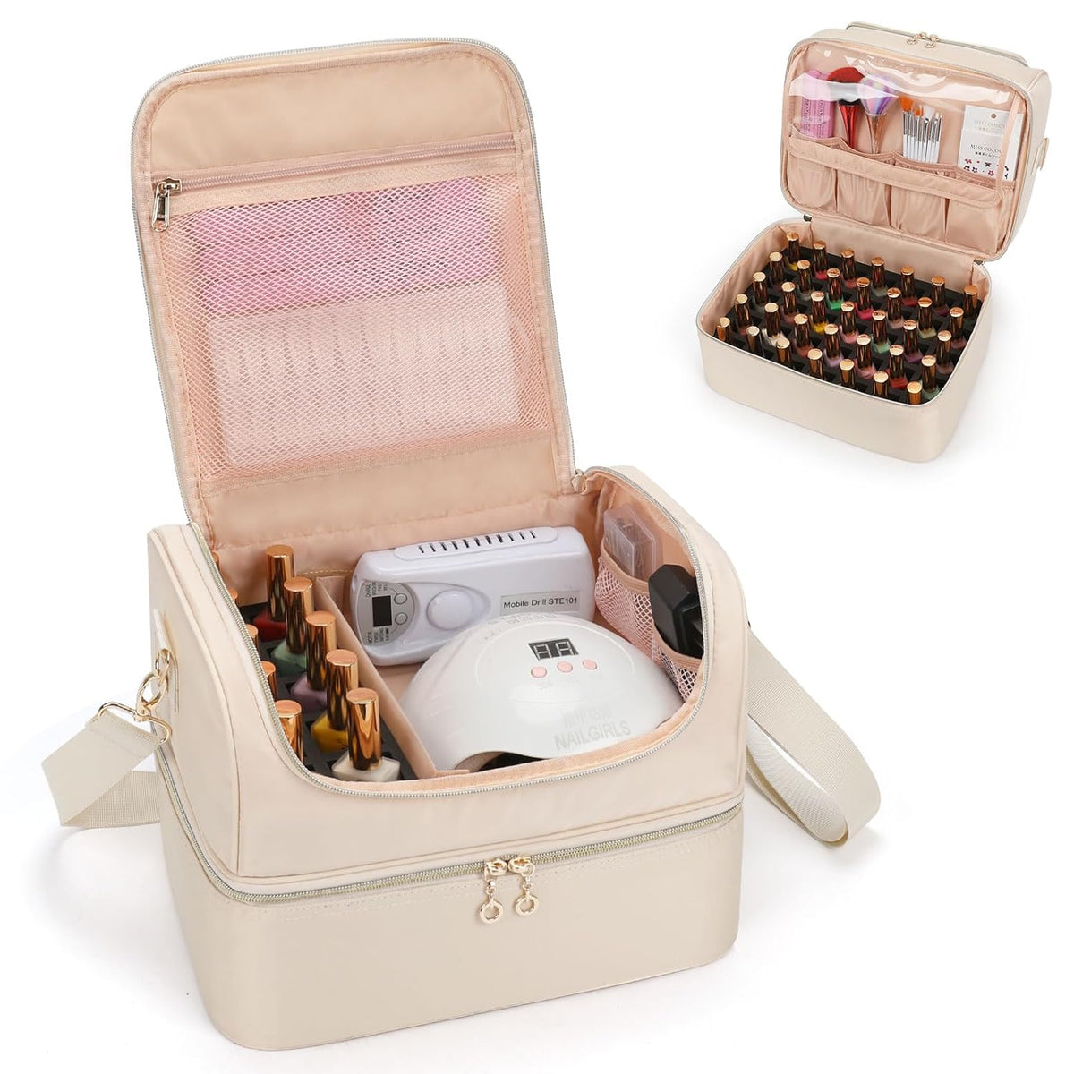 Nail Polish Organizer Case, Nail Supplies Storage Box Holds 117 Bottles Nail Polish & Nail Lamp, Travel Nail Tech Carrying Case, Nail Kit Bag For Nail Stuff & Manicure Tools