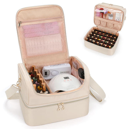 Nail Polish Organizer Case, Nail Supplies Storage Box Holds 117 Bottles Nail Polish & Nail Lamp, Travel Nail Tech Carrying Case, Nail Kit Bag For Nail Stuff & Manicure Tools