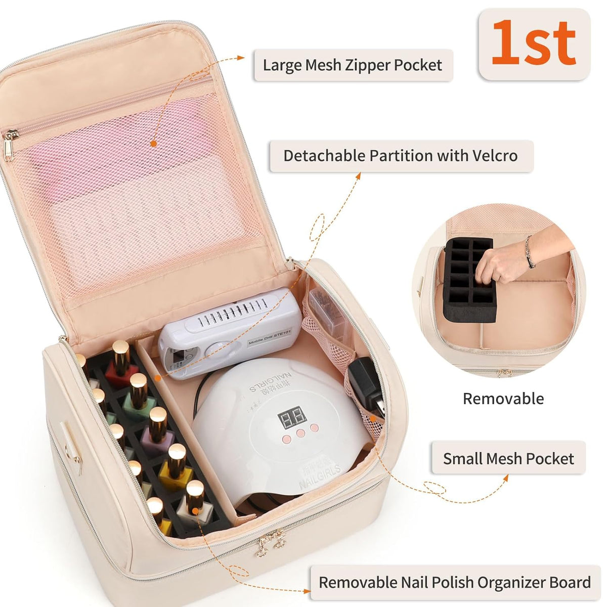 Nail Polish Organizer Case, Nail Supplies Storage Box Holds 117 Bottles Nail Polish & Nail Lamp, Travel Nail Tech Carrying Case, Nail Kit Bag For Nail Stuff & Manicure Tools