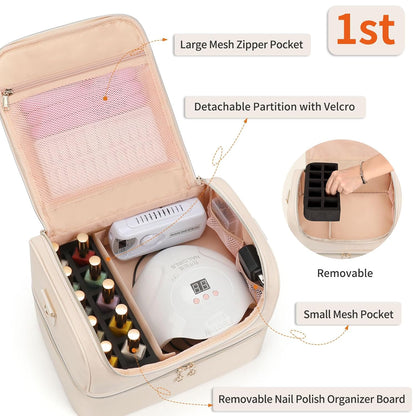 Nail Polish Organizer Case, Nail Supplies Storage Box Holds 117 Bottles Nail Polish & Nail Lamp, Travel Nail Tech Carrying Case, Nail Kit Bag For Nail Stuff & Manicure Tools