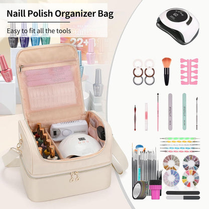 Nail Polish Organizer Case, Nail Supplies Storage Box Holds 117 Bottles Nail Polish & Nail Lamp, Travel Nail Tech Carrying Case, Nail Kit Bag For Nail Stuff & Manicure Tools