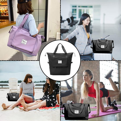 Large Capacity Foldable Travel Bag Expandable Portable Carry on Bag Dry&Wet Separation Sports Duffel Bags