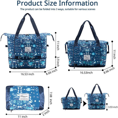 Large Capacity Foldable Travel Bag Expandable Portable Carry on Bag Dry&Wet Separation Sports Duffel Bags