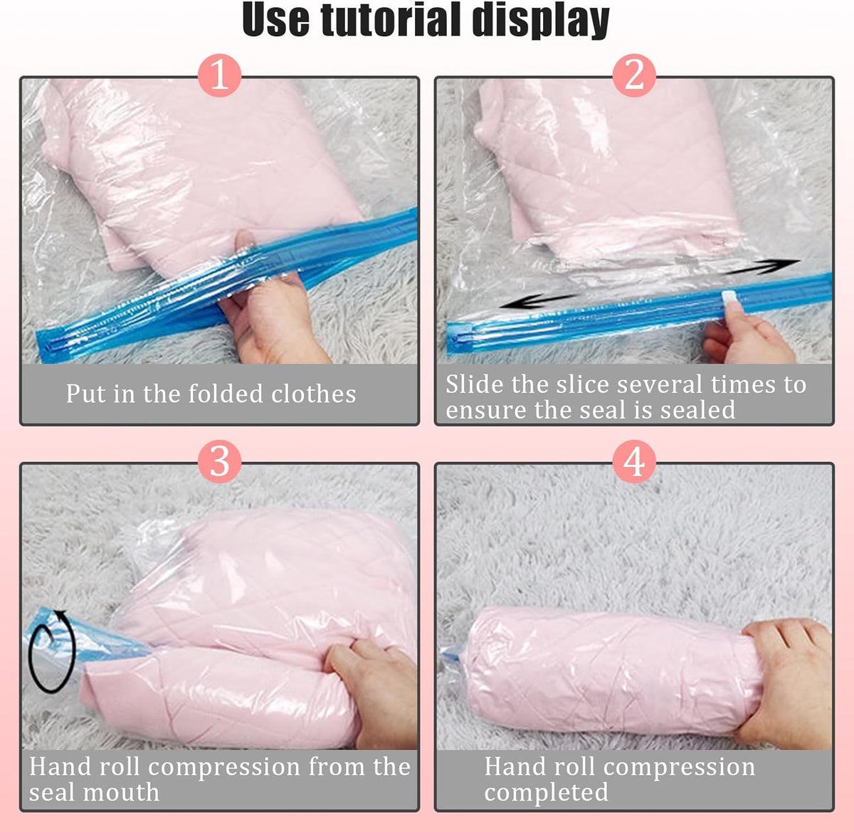 5 Pack Travel Roll up Compression Bag 16 x 24 Inch, Hand-Rolled Packing Vacuum Seal Bags for Travel, Room Saver Vacuum Storage Zipper Bags, Vacuum Sealer Bags Clothes for Luggage Clothing
