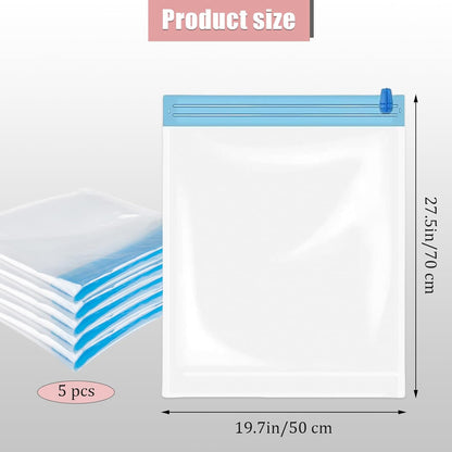 5 Pack Travel Roll up Compression Bag 16 x 24 Inch, Hand-Rolled Packing Vacuum Seal Bags for Travel, Room Saver Vacuum Storage Zipper Bags, Vacuum Sealer Bags Clothes for Luggage Clothing
