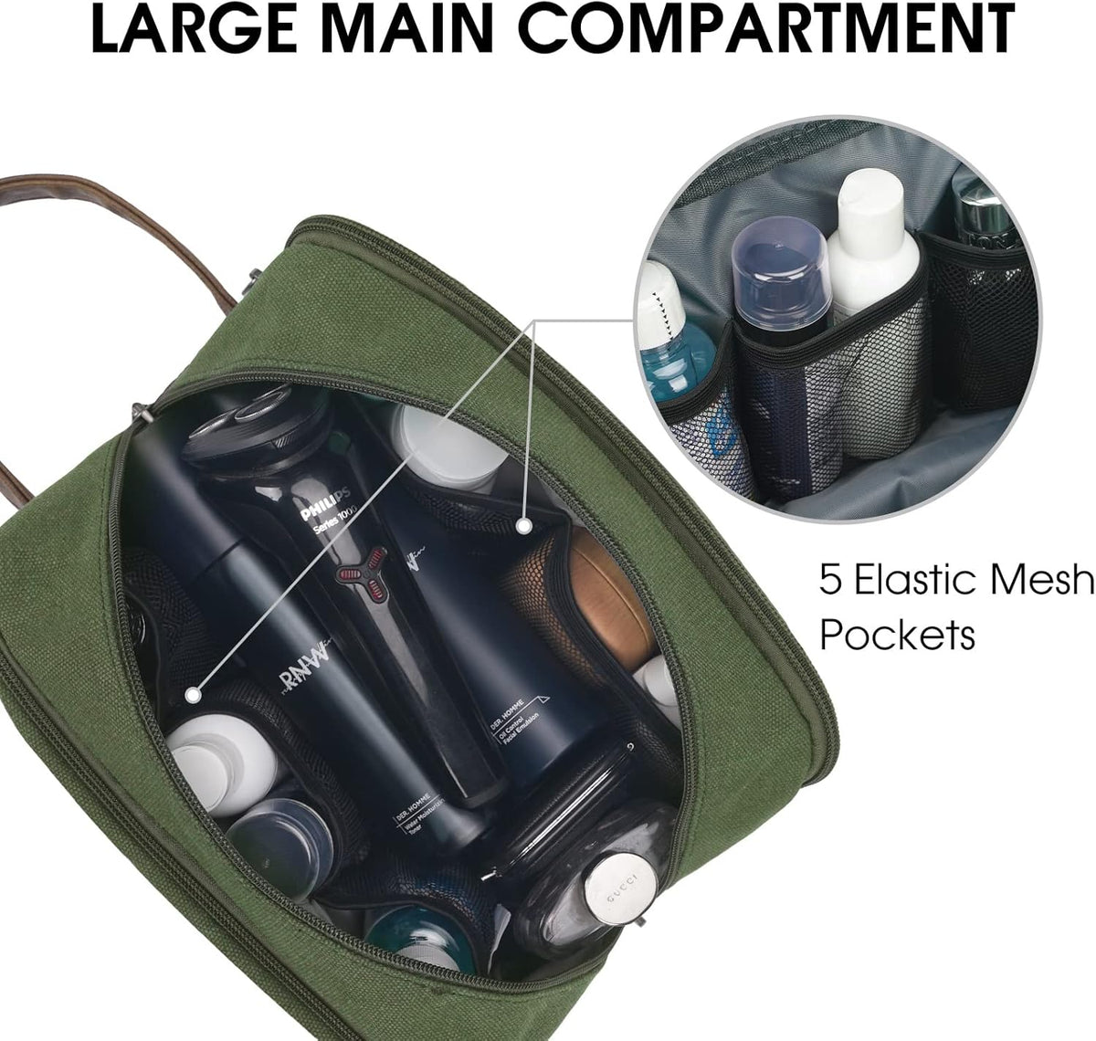 Travel Toiletry Bag for Men Large Toiletries Shaving Bag Water Resistant Hanging Dopp Kit Travel Accessories Bag for Women Men (Green)
