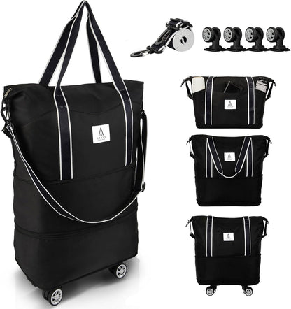 Rolling Duffle Bag with Detachable Wheels and Adjustable Shoulder Strap, Large Expandable Foldable Carry On Luggage Bag with Handle and Suitcase Sleeve, Weekender Bag for Travel Airplane 25L-55L