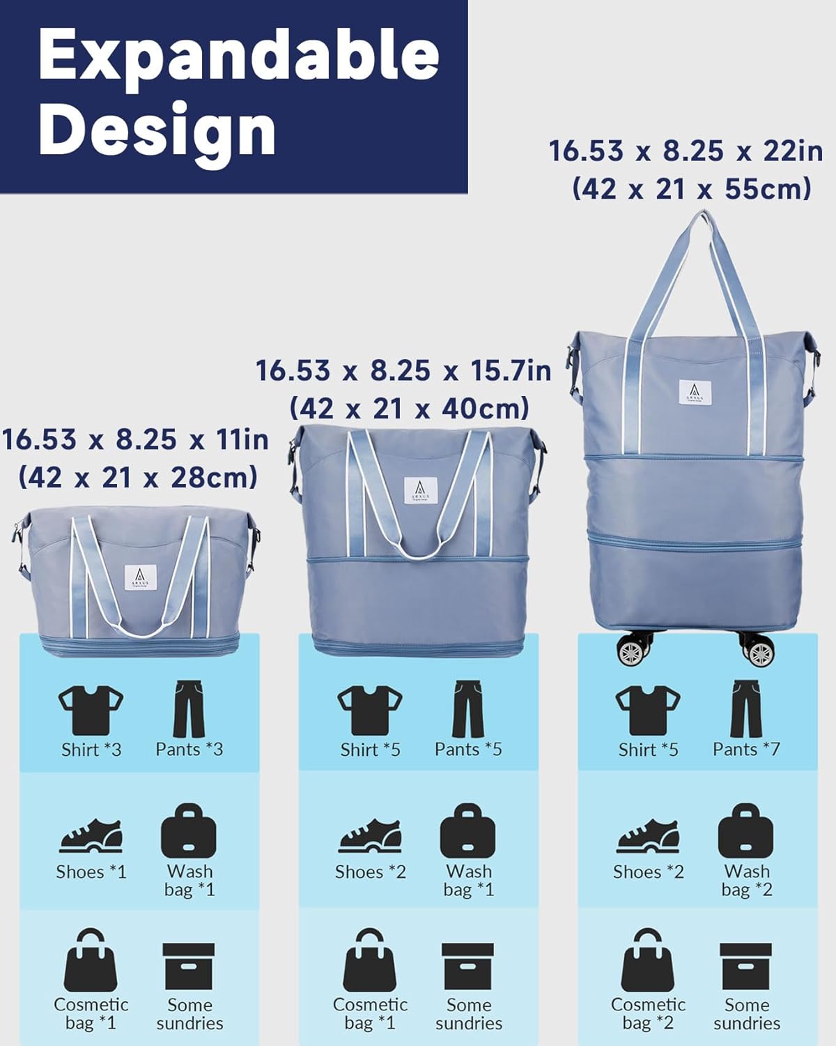 Rolling Duffle Bag with Detachable Wheels and Adjustable Shoulder Strap, Large Expandable Foldable Carry On Luggage Bag with Handle and Suitcase Sleeve, Weekender Bag for Travel Airplane 25L-55L