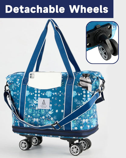 Rolling Duffle Bag with Detachable Wheels and Adjustable Shoulder Strap, Large Expandable Foldable Carry On Luggage Bag with Handle and Suitcase Sleeve, Weekender Bag for Travel Airplane 25L-55L