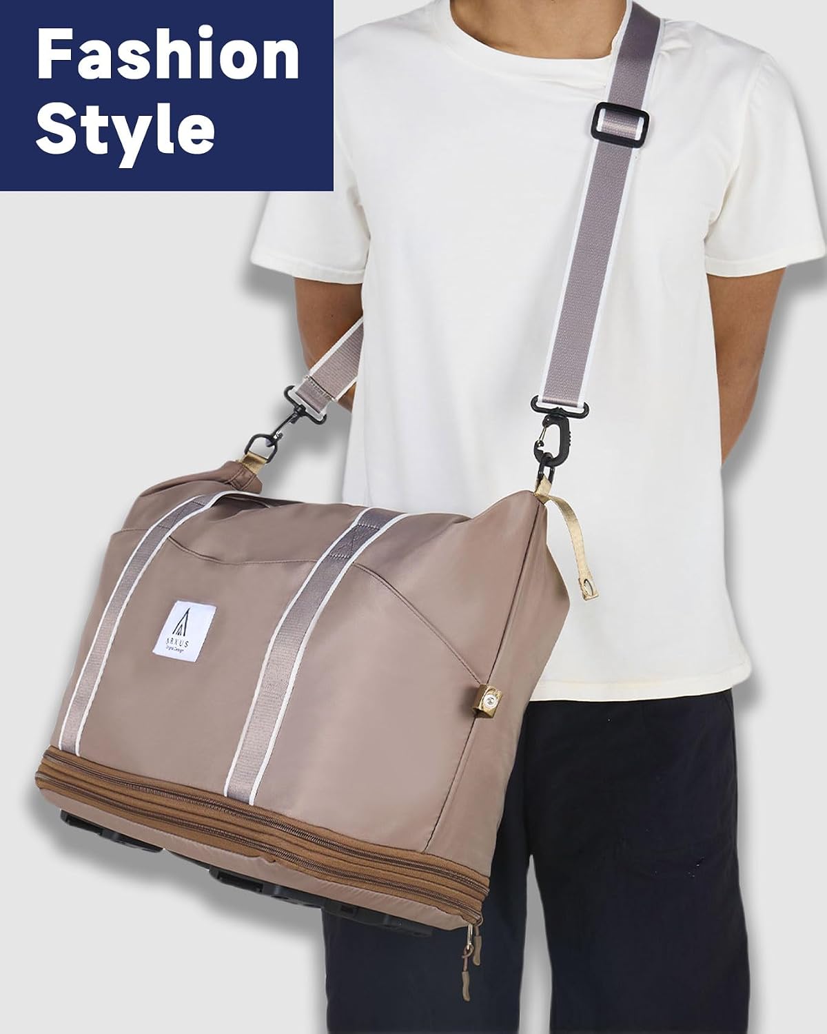 Rolling Duffle Bag with Detachable Wheels and Adjustable Shoulder Strap, Large Expandable Foldable Carry On Luggage Bag with Handle and Suitcase Sleeve, Weekender Bag for Travel Airplane 25L-55L