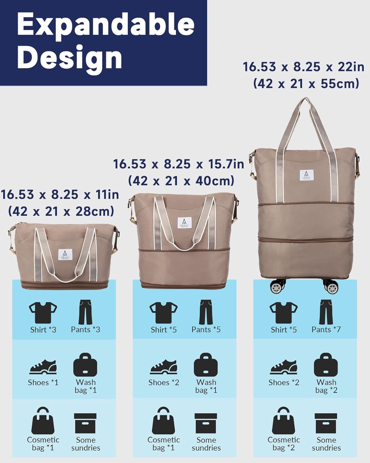 Rolling Duffle Bag with Detachable Wheels and Adjustable Shoulder Strap, Large Expandable Foldable Carry On Luggage Bag with Handle and Suitcase Sleeve, Weekender Bag for Travel Airplane 25L-55L