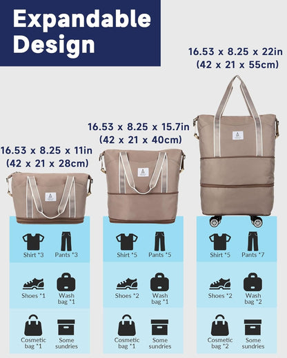 Rolling Duffle Bag with Detachable Wheels and Adjustable Shoulder Strap, Large Expandable Foldable Carry On Luggage Bag with Handle and Suitcase Sleeve, Weekender Bag for Travel Airplane 25L-55L
